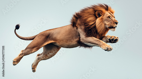 jumping lion in the air