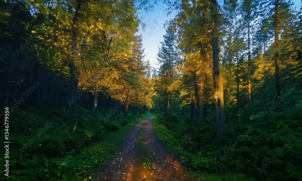Sunlit Path Through the Forest Surrounded by Trees and Nature Sunlit Path Through the Forest Surrounded by Trees and Nature