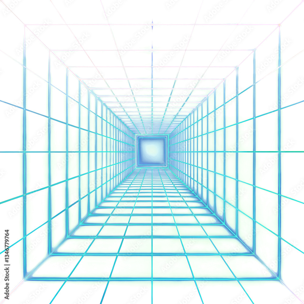 Obraz premium Futuristic Green Neon Grid Tunnel – Sci-Fi Virtual Reality Perspective PNG