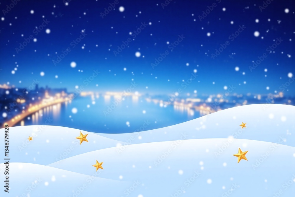 Fototapeta premium snow covered field with gold stars in the background