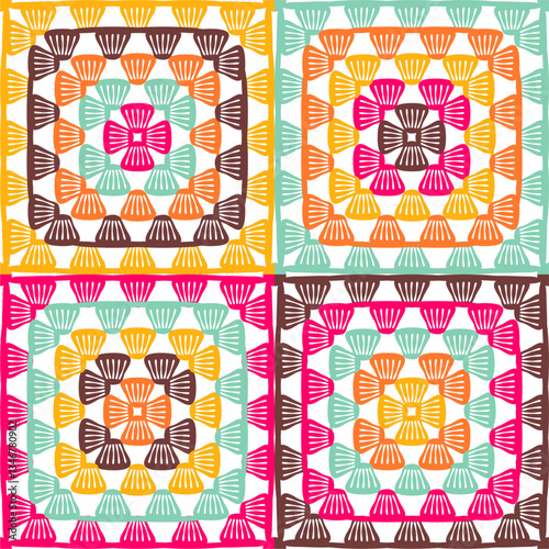 Pattern with crochet granny square wallpaper handmade decorative art design print	