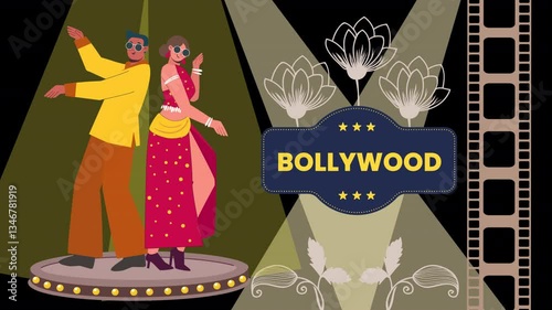 Classic Flat Character Design Bollywood Dance Animation Scene looping