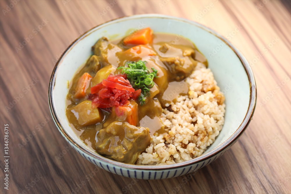 Wagyu Beef Curry rice served in bowl isolated on table closeup side view of Japanese food Wagyu Beef Curry rice served in bowl isolated on table closeup side view of Japanese food