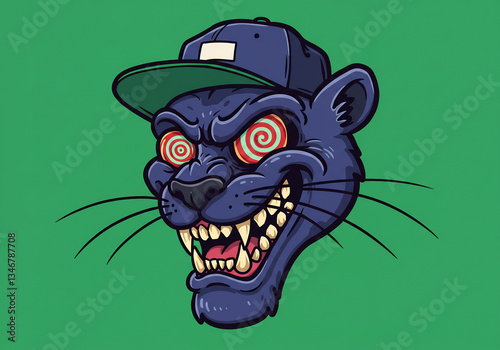 Pixel Art Panther Portrait Trippy Eyes and Baseball Cap