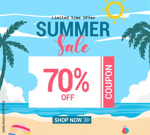 Summer holidays vacation Web Banner illustration, summer sale