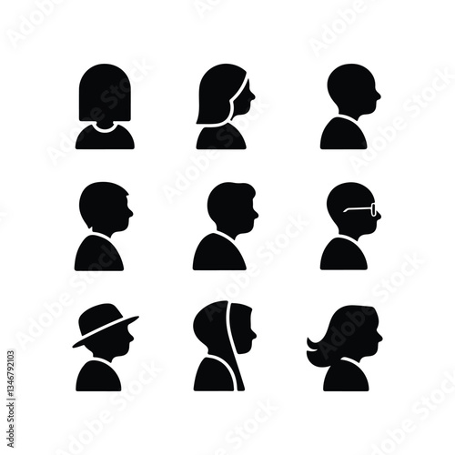 People avatars in circles Simple Man Head Icon Set icon set, icon symbol, human body part, client, cut out, females, horizontal, internet, occupation, user, women, african ethnicity, asian and indian 