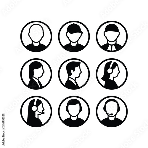 People avatars in circles Simple Man Head Icon Set icon set, icon symbol, human body part, client, cut out, females, horizontal, internet, occupation, user, women, african ethnicity, asian and indian 