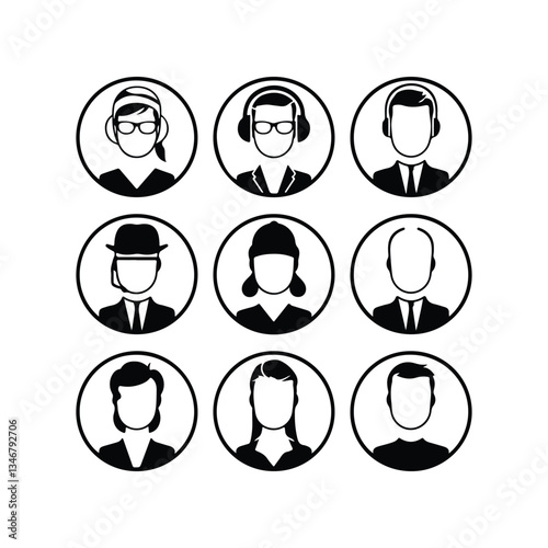 People avatars in circles Simple Man Head Icon Set icon set, icon symbol, human body part, client, cut out, females, horizontal, internet, occupation, user, women, african ethnicity, asian and indian 