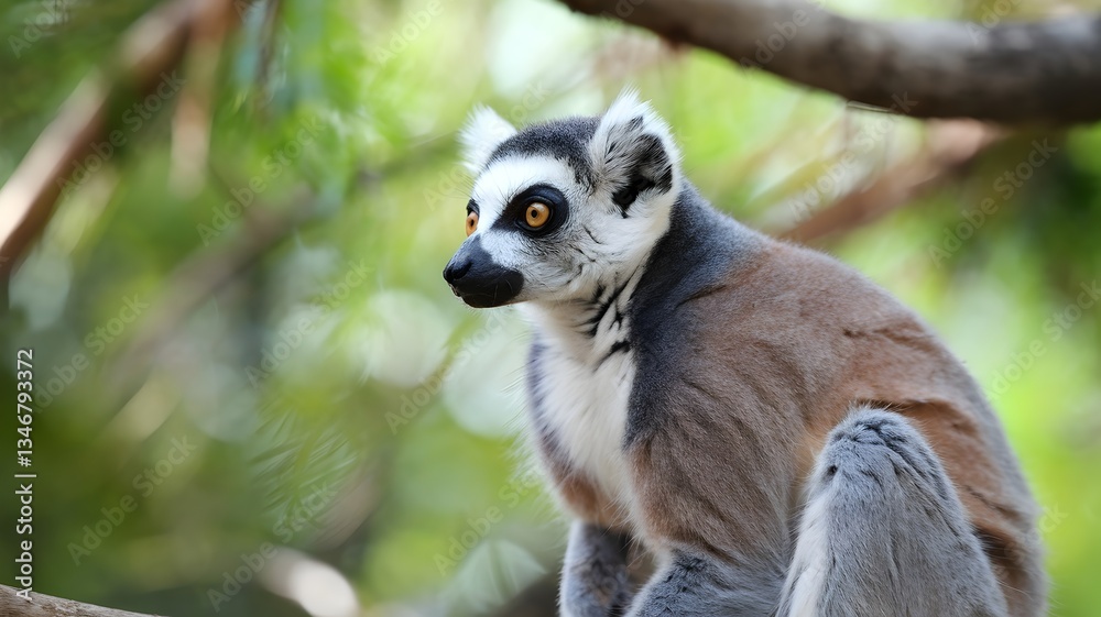 Fototapeta premium Ring-Tailed Lemur with Distinctive Black and White Markings