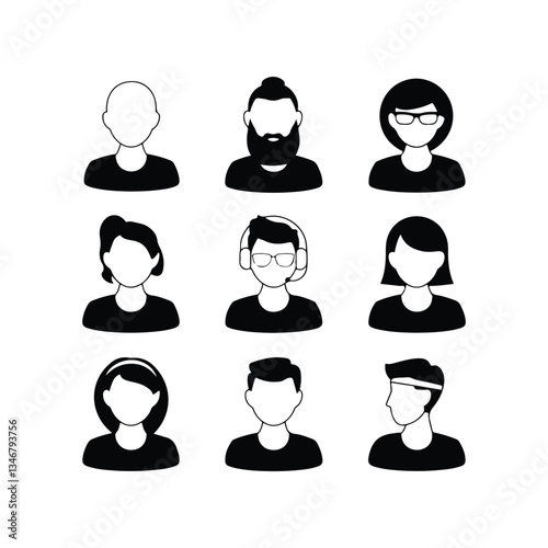 People avatars in circles Simple Man Head Icon Set icon set, icon symbol, human body part, client, cut out, females, horizontal, internet, occupation, user, women, african ethnicity, asian and indian 