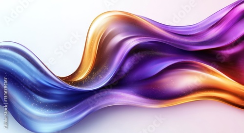 Purple and Gold Abstract Wave 3D Render, Vector Illustration on White Background, Flowing Design Elements, Modern Style, High Resolution, Detailed Texture, Soft Lighting, Vibrant Colors, Smooth Curves