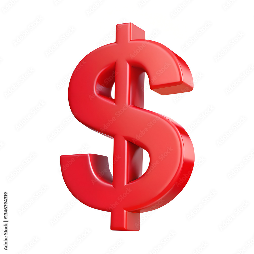 Obraz premium A red dollar sign design element on a transparent background, 3D style 