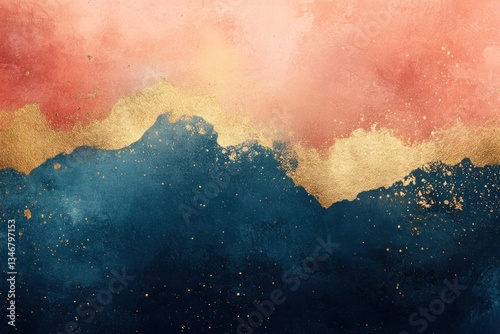Abstract gradient background with teal and coral, navy and gold, featuring a grainy texture, ideal for modern and elegant designs.