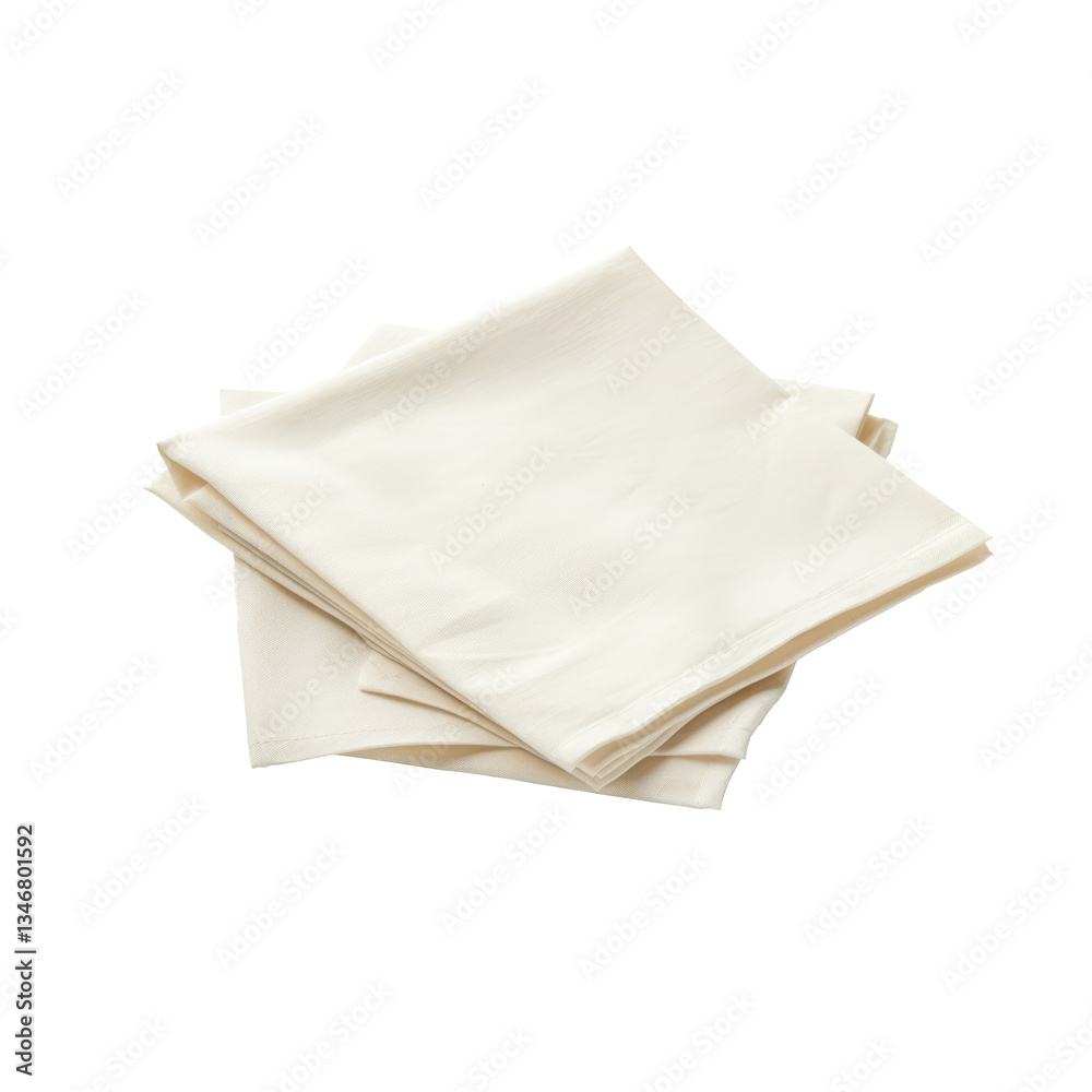 Three folded cream-colored napkins stacked neatly. Three folded cream-colored napkins stacked neatly.