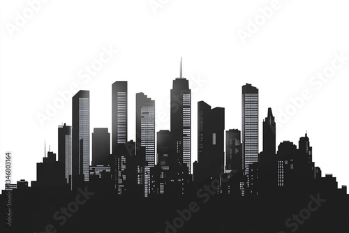 Wallpaper Mural 
A black-and-white city skyline with distinct skyscrapers and buildings, reflected symmetrically in a water-like surface, offering a bold and modern aesthetic. Torontodigital.ca