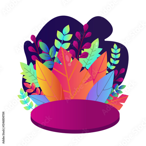 Planty mock up scene for product display presentation. Gradient vector flat illustration of leave, plant, leaves for for subject photography