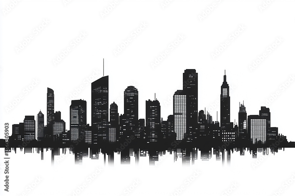 A black-and-white city skyline with distinct skyscrapers and buildings, reflected symmetrically in a water-like surface, offering a bold and modern aesthetic.
A black-and-white city skyline with distinct skyscrapers and buildings, reflected symmetrically in a water-like surface, offering a bold and modern aesthetic.