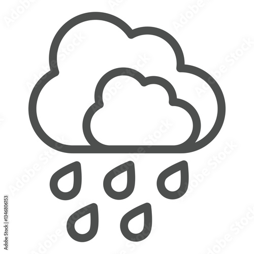 Rainy cloud line icon, insurance event concept. Vector graphics. Downpour rain, flooding sign on white background, outline style icon for mobile or web design.