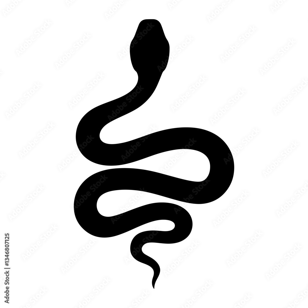 Fototapeta premium Minimalist Snake Silhouette Tattoo Design – Black Vector Icon