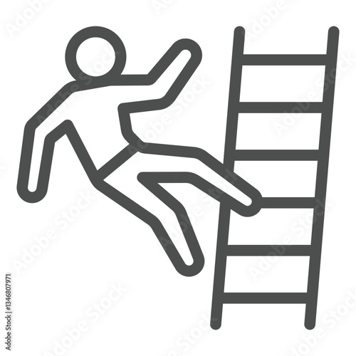 Man falls down from ladder line icon, insurance event concept. Vector graphics. Human falling high risk sign on white background, outline style icon for mobile or web design.