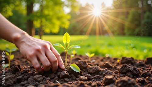 Wallpaper Mural Gentle hands planting young plants in soil, nurturing growth Torontodigital.ca