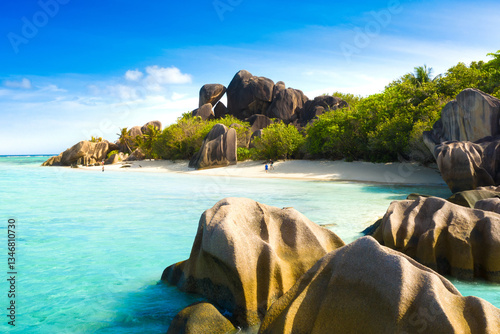 Anse Source D'Argent - the most beautiful beach of Seychelles. La Digue Island, Seychelles