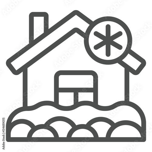 House covered with snow line icon, insurance event concept. Vector graphics. Building and snowflake, cold temperature sign on white background, outline style icon for mobile or web design.