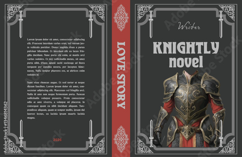 004-02-Book cover design showcasing a medieval warrior in ornate armor, hinting at a captivating love story set in a historical or fantastical realm