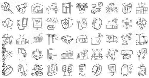 collection of various IoT device icons including smart home, wearable tech, and industrial automation