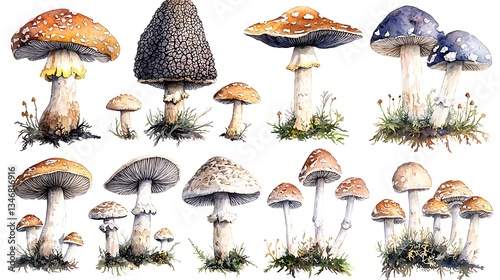 Watercolor Forest Mushroom Illustrations