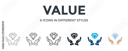 Value Icon In Different Style Vector Illustration. Designed In Thin Line, Regular Line, Bold Line, Glyph, Color Fill, And Flat Style Can Be Used For Web