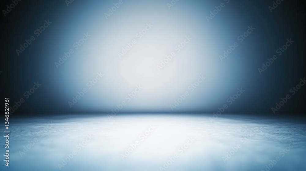 A dimly lit empty room with a central light source illuminating a gradient effect from bright to dark blue creating a dramatic atmospheric scene A dimly lit empty room with a central light source illuminating a gradient effect from bright to dark blue creating a dramatic atmospheric scene