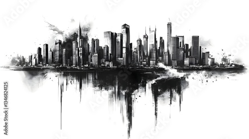 Dramatic Monochrome Cityscape with Towering Skyscrapers and Reflective Surfaces