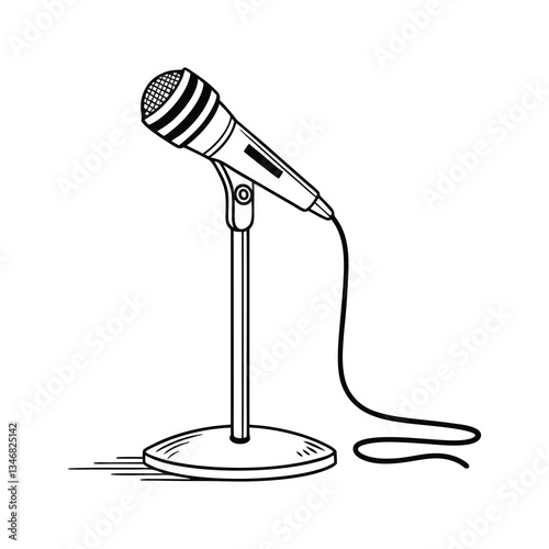 Vintage Retro Microphone with Sound Waves Black and White Vector Illustration .