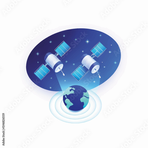 Satellites orbiting Earth capturing signals in a starry background  