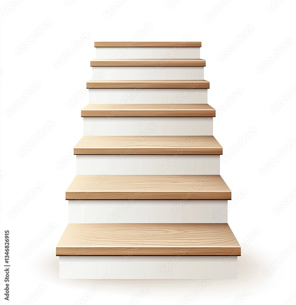 White-and-wood stairs, isolated, product display, business concept White-and-wood stairs, isolated, product display, business concept