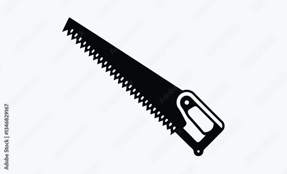 Hand saw silhouette, woodworking tool icon vector Hand saw silhouette, woodworking tool icon vector
