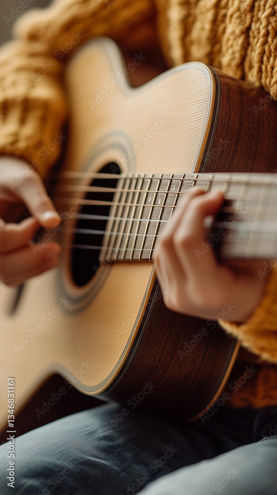 Fototapeta premium dedicated musician practicing guitar, showcasing passion and skill