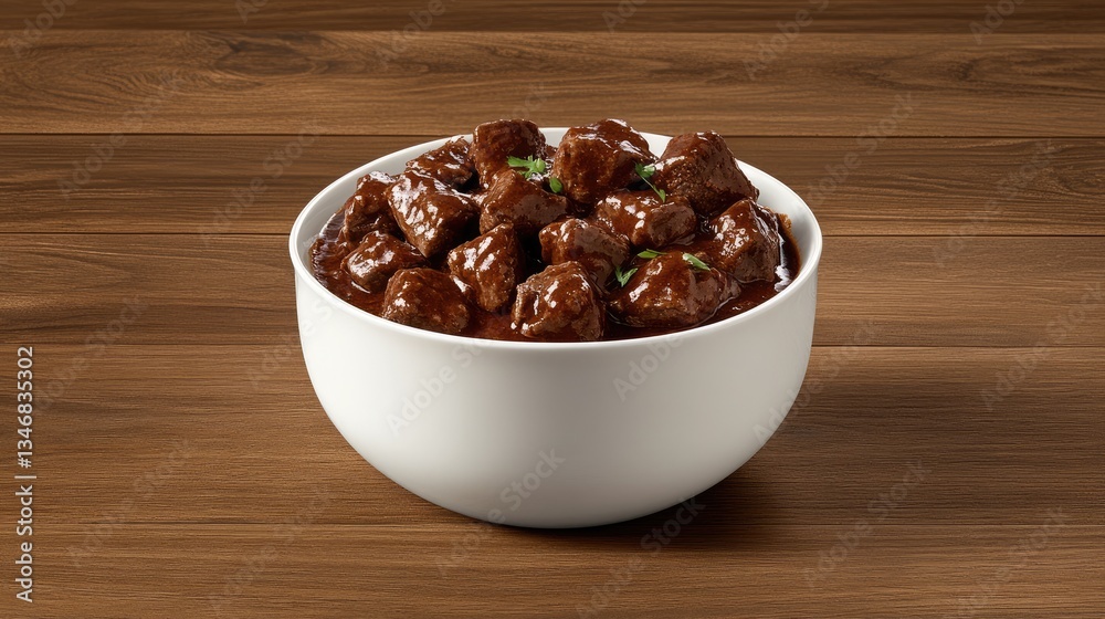 Rich goulash stew in a rustic bowl highlights juicy beef, vibrant sauce, and fresh coriander on a rustic wooden table setting Rich goulash stew in a rustic bowl highlights juicy beef, vibrant sauce, and fresh coriander on a rustic wooden table setting