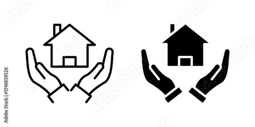 Hand holding up house Icon set. Symbol isolated white background. vector illustration. color editable.