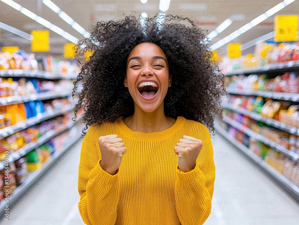 custom made wallpaper toronto digitalHappy Woman Celebrates in Grocery Store Aisle