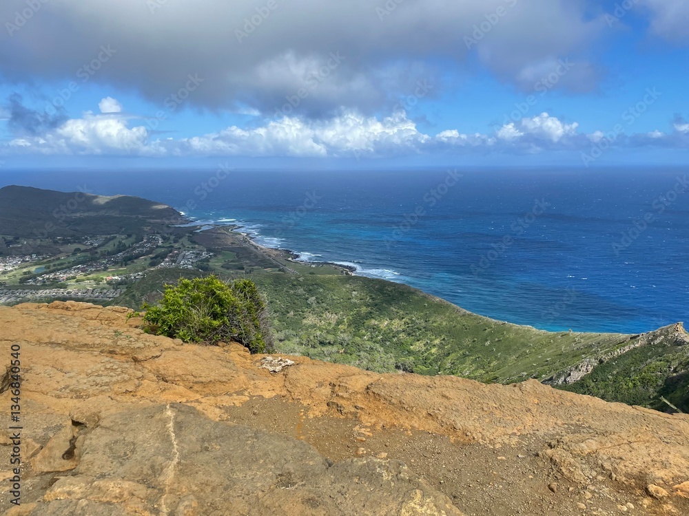 View from top of Koko Head Stairs hike to Koko Head Crater that includes views of the east Honolulu shoreline, Hanauma Bay, and parts of Moloka’i View from top of Koko Head Stairs hike to Koko Head Crater that includes views of the east Honolulu shoreline, Hanauma Bay, and parts of Moloka’i