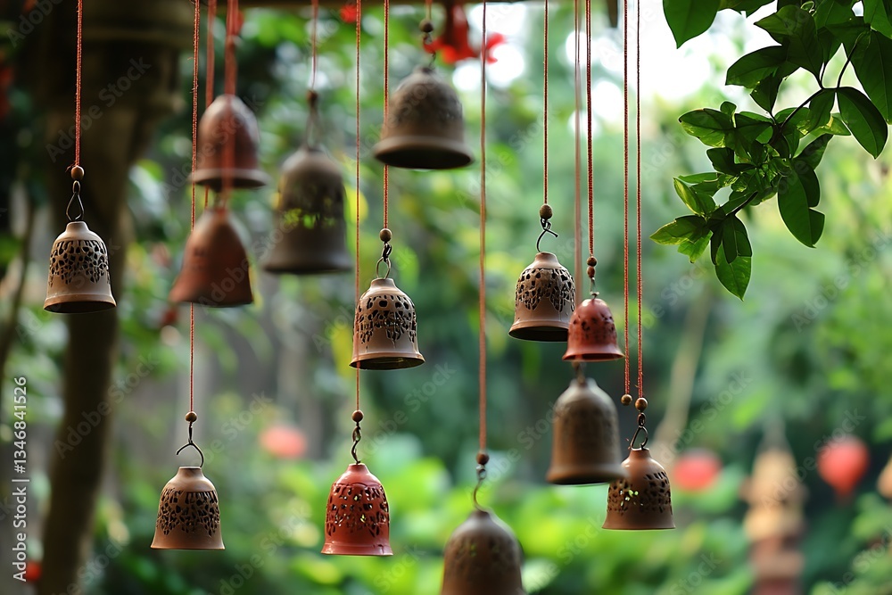Obraz premium Wind chimes stand as a radiant tie linking human imagination with wild allure of nature weaving a mesmerizing unity of designed beauty and natural forces of earth 
