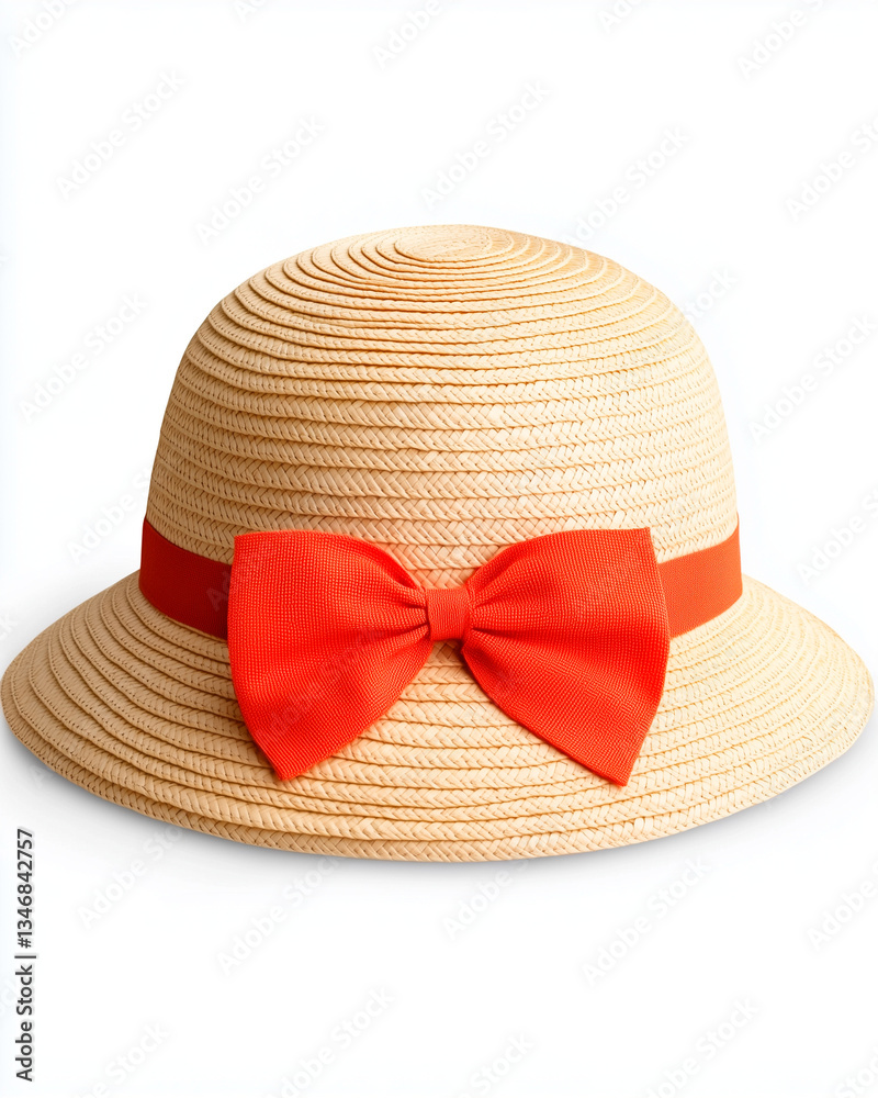 Beige Straw Boater Hat with Orange Bow Beige Straw Boater Hat with Orange Bow