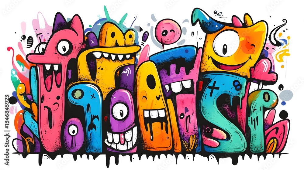 Naklejka premium Vibrant Cartoon Monsters Colorful Abstract Design
