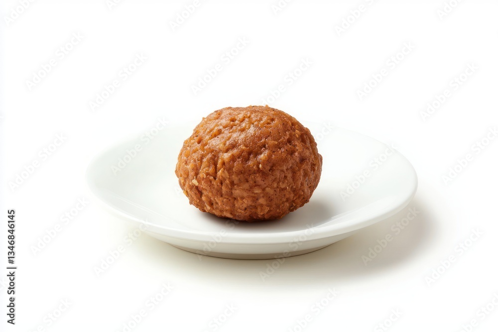 Single Delicious Meatball Isolated on White Dish in a Studio Setting Ideal for Stock Photography Single Delicious Meatball Isolated on White Dish in a Studio Setting Ideal for Stock Photography