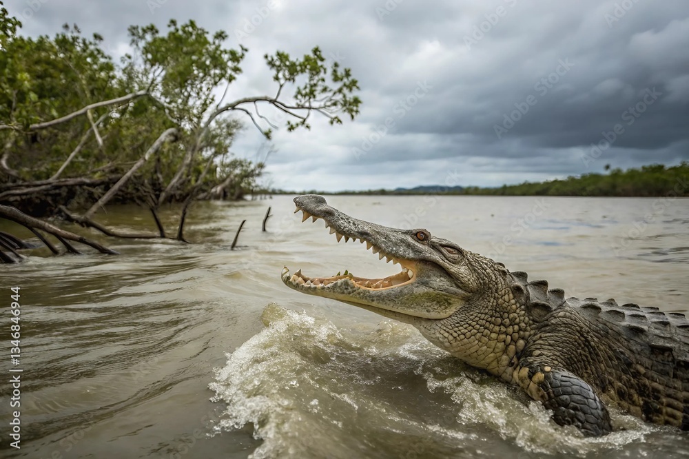 Naklejka premium alligator in the swamp