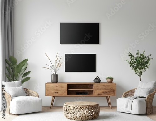 Minimalist Living Room with White Furniture and Greenery