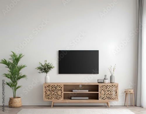 Modern Living Room with Flat Screen TV and Indoor Plants