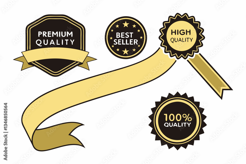 Premium Quality Badges and Ribbons Gold and Black Design Elements Premium Quality Badges and Ribbons Gold and Black Design Elements